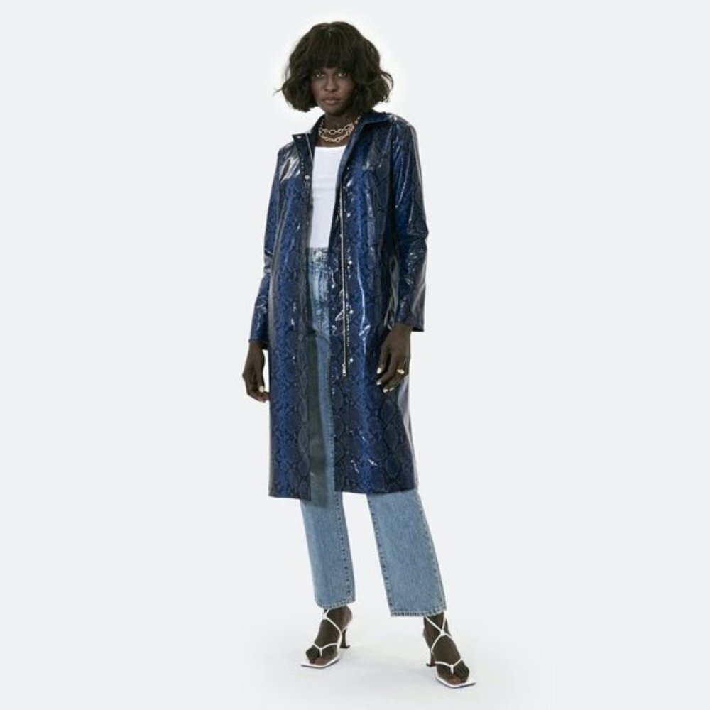 NWT Apparis black blue python faux leather duster jacket, M